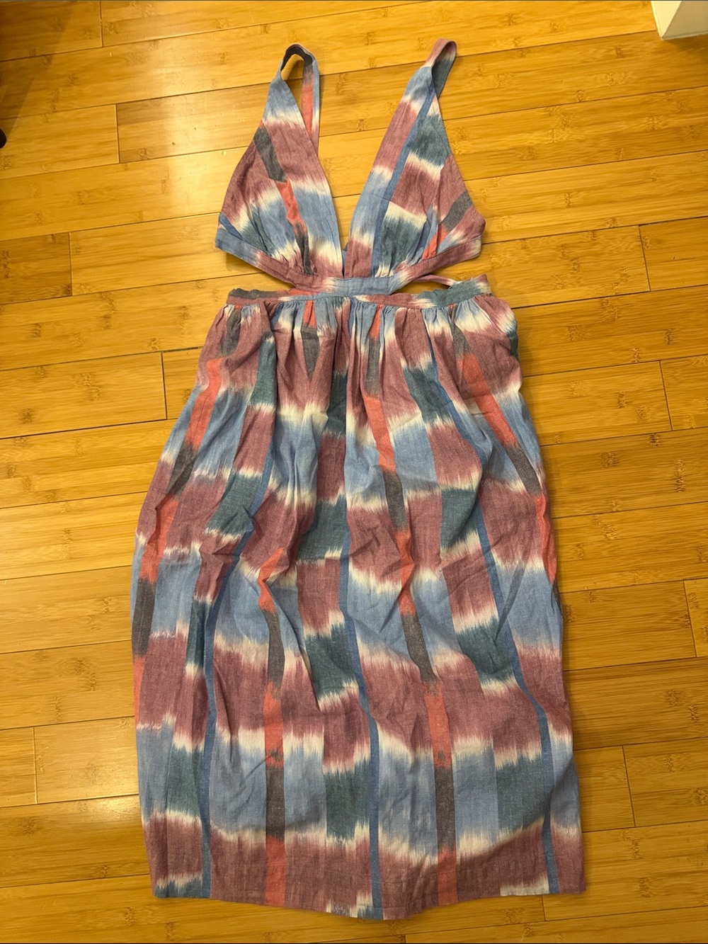 Anthropologie Cutout, Wrap Striped Tie-Dye Maxi Dress in Blue, Pink & White. NWT